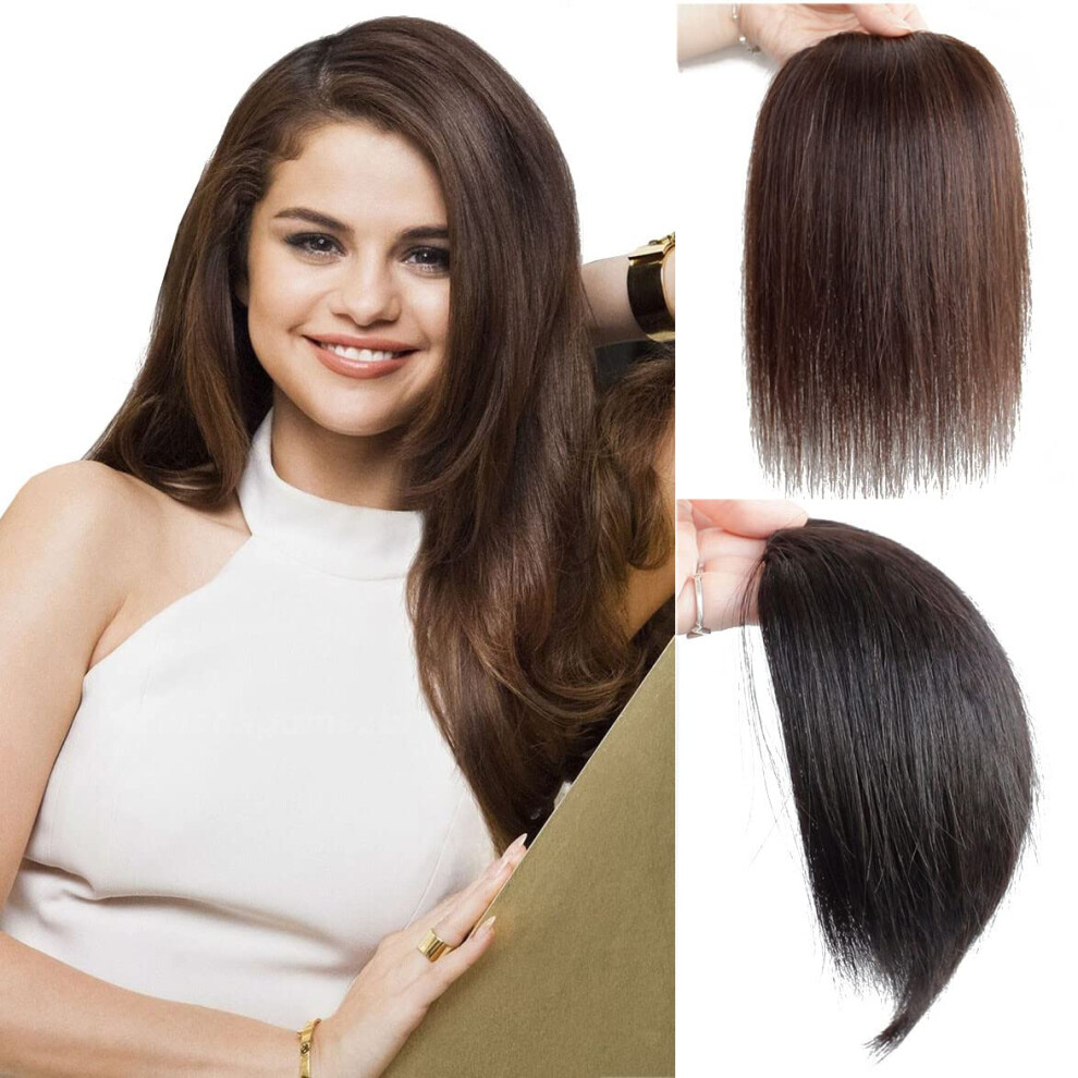Unisex Black,Brown Human Hair Topper Clip In Black Brown 30Cm Side Bangs For Thinning Hair Seamless Natural Blend
