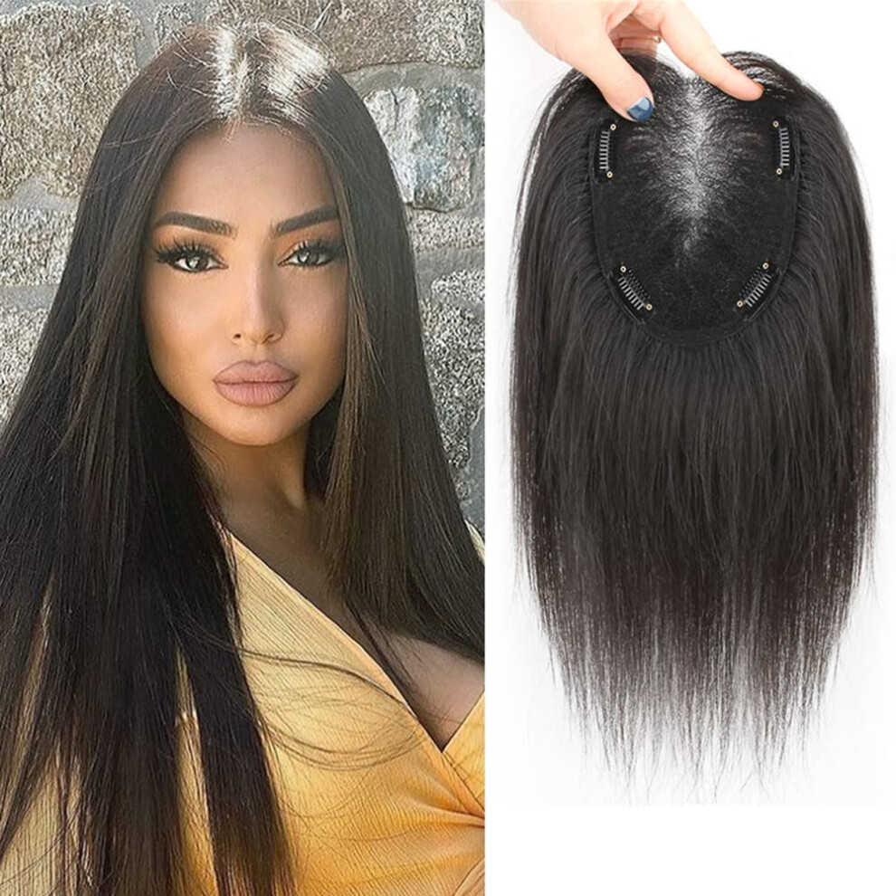 Unisex Clip In Human Hair Topper 13X14 Natural Color Straight Remy Hairpiece 30Cm For Thinning Hair