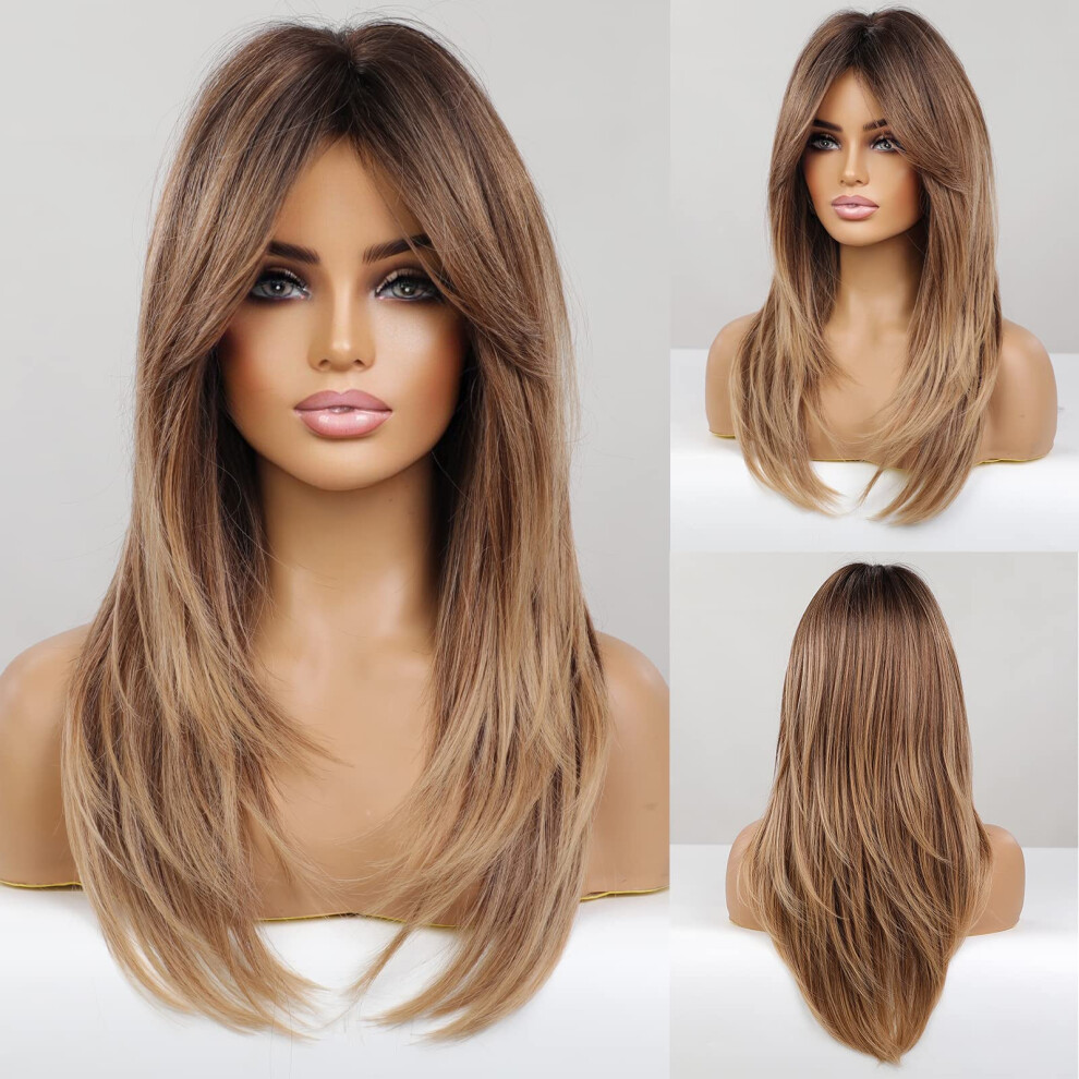 Women's Long Synthetic Ombre Wig with Natural Hairline and Adjustable Fit for Daily Wear