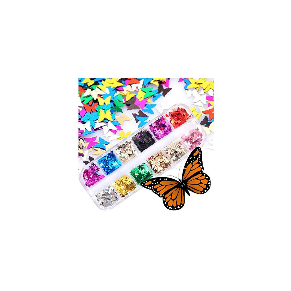 12 Boxes Nail Art Glitter Set with Holographic Sequins for DIY Manicure Decorations