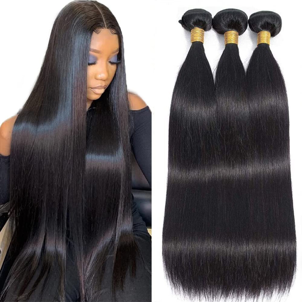 10A Brazilian Straight Human Hair Bundles 24 26 28 Inch Virgin Unprocessed Weave Extensions