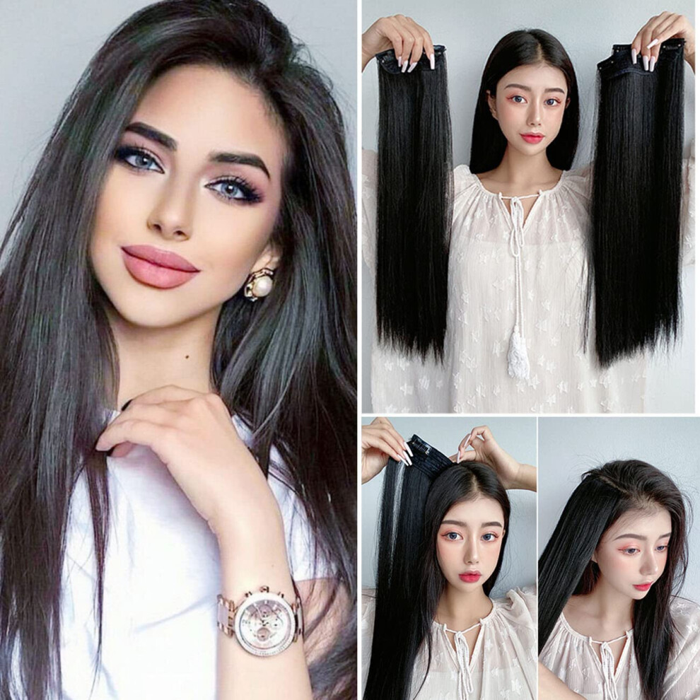 45cm Reddish Brown Straight Synthetic Clip in Hair Extensions Full Head 3pcs Natural Volume