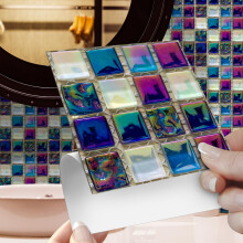Peel and Stick Wall Tiles Waterproof Vinyl Purple Mosaic for Kitchen Splashback and Bathroom