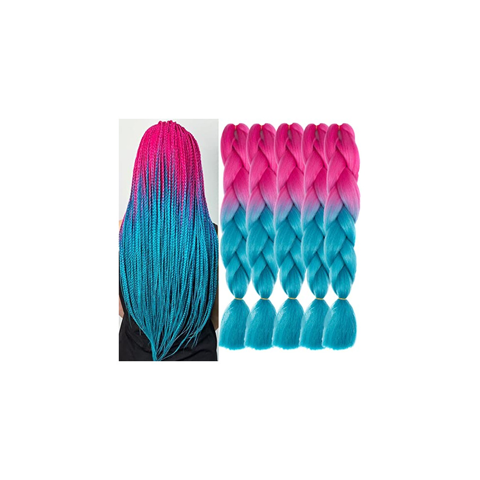 Unisex Blue,Red Synthetic Braiding Hair Extensions 24 Inch Jumbo Box Braids Two Tone Ombre Peach Red Lake Blue
