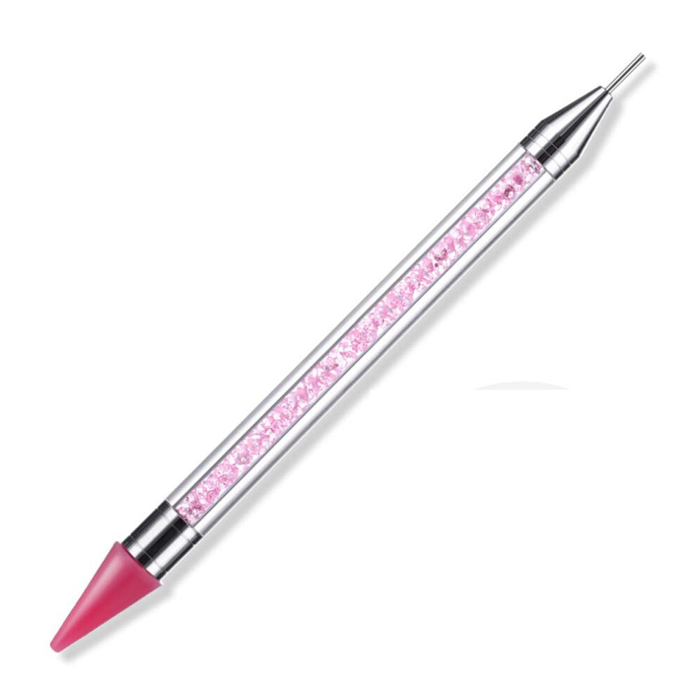 Pink Nail Rhinestone Picker Wax Tip Dualended Acrylic Handle Pen For Manicure Diy Gems Crystals