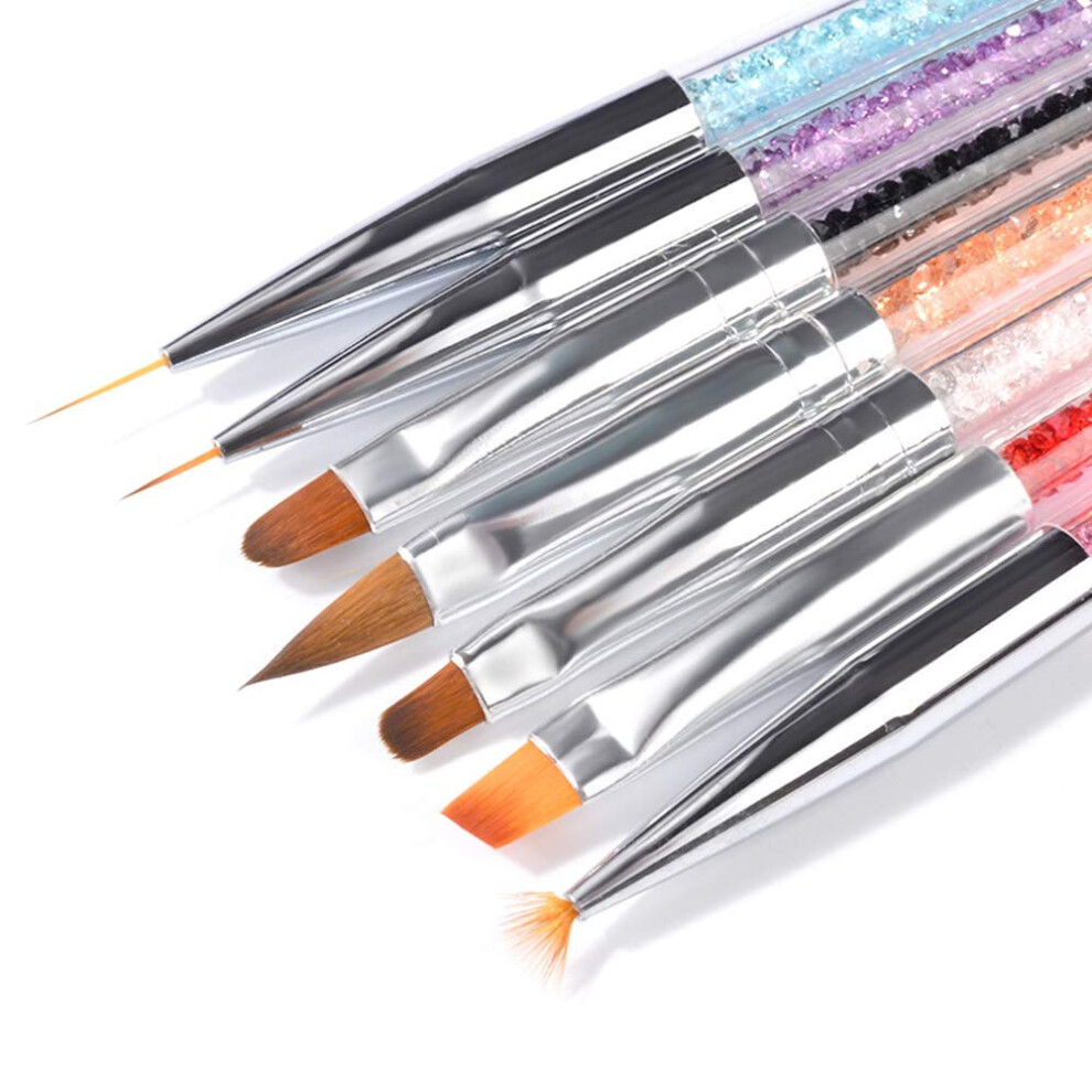 Nail Art Brush Set with Rhinestone Handle and Protective Cap for Acrylic and UV Gel Nails