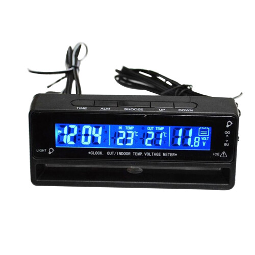 2Pcs Vehicle Hour Clock with Temperature and Voltage Display Black