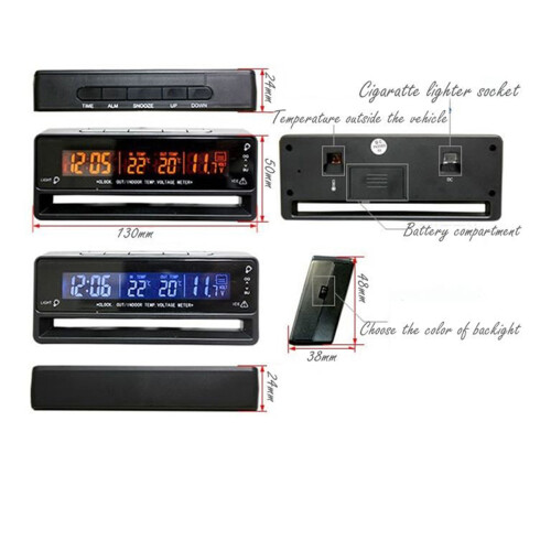 2Pcs Vehicle Hour Clock with Temperature and Voltage Display Black 1