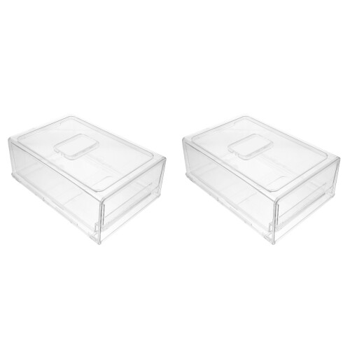 2Pcs Stackable Refrigerator Organizer Drawer Pull Out Fridge Bin 2
