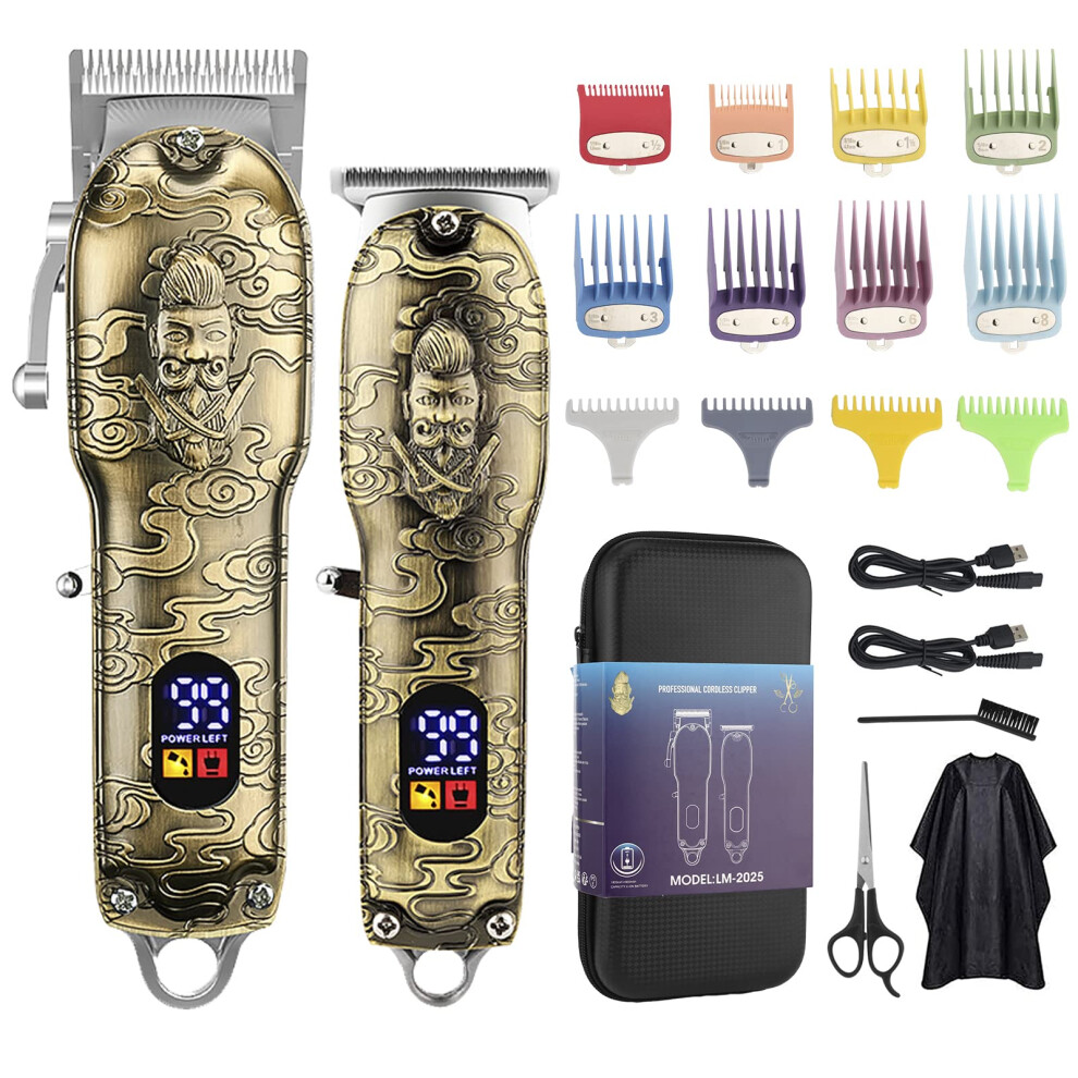 Gold Hair Clippers For Men And Beard Trimmer Set, Cordless Grooming Kit With Lcd Display