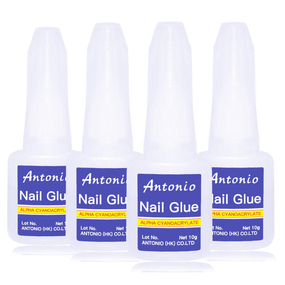4 Pcs Acrylic Nail Glue with Brush, Fast Bonding Nail Tip Adhesive for False Nails