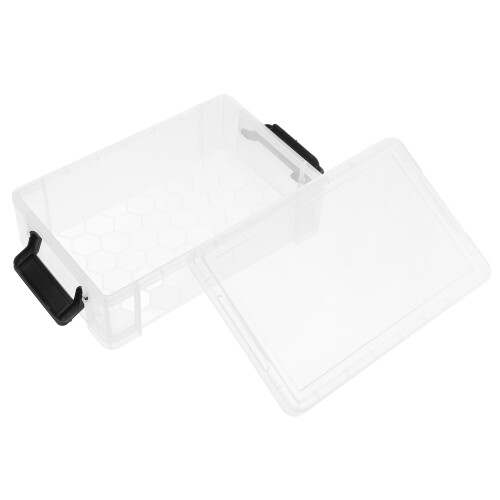 3Pcs Durable Stackable Clear Pencil Cases Black Plastic Storage Boxes 2