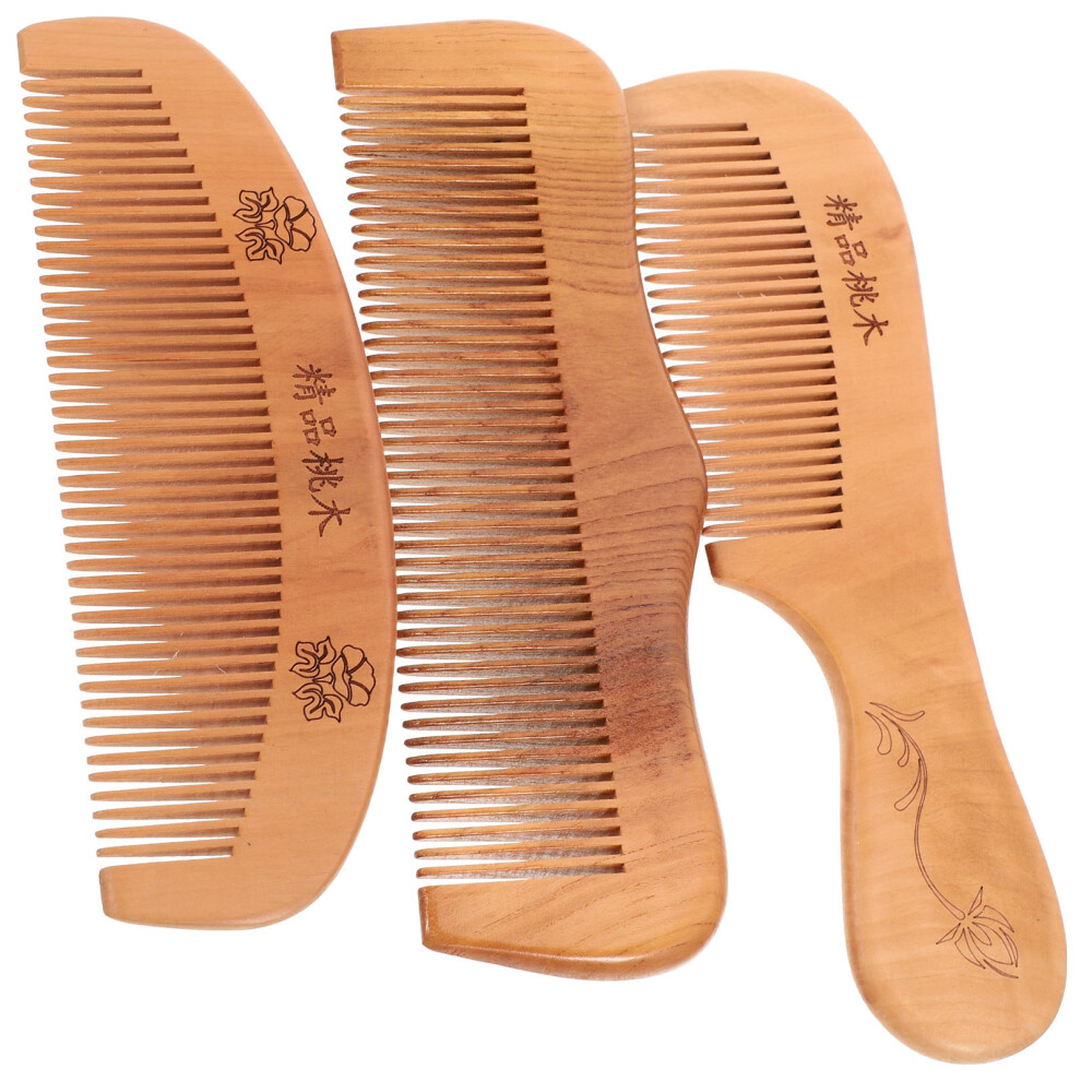 Ohphcall 9Pcs Brown Natural Peach Wood Combs Wooden Hair Comb Scalp Massage