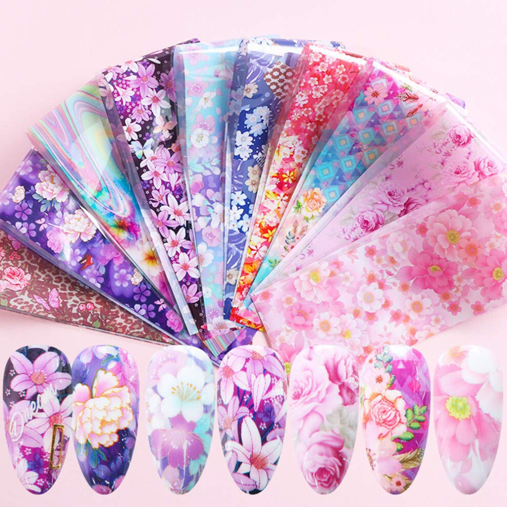 Nail Foil Stickers 10 Sheets Starry Sky and Floral Metallic Nail Transfer Foil for Gel Acrylic Nails