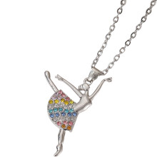 2Pcs Ballet Girl Crystal Rhinestone Dancer Clavicle Chain Necklace