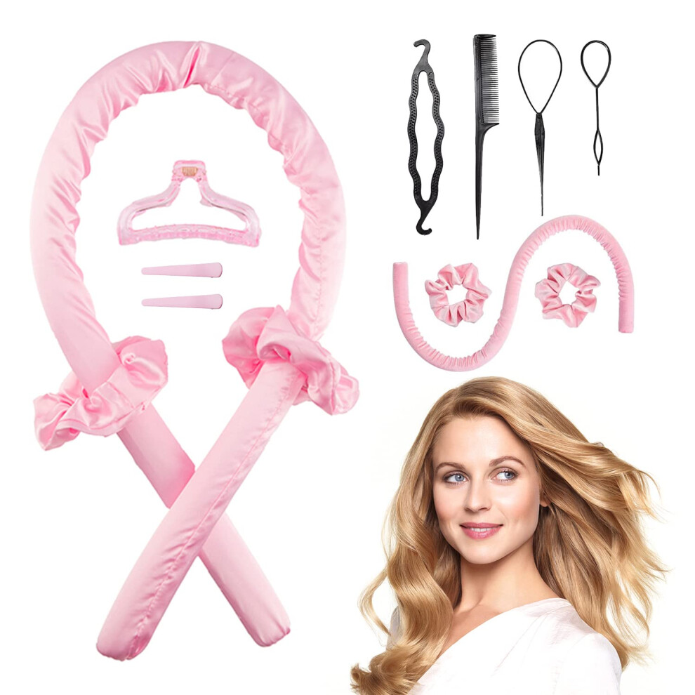 Heatless Curling Rod Headband Silk Ribbon No Heat Hair Curler Set with Clips and Scrunchie for Overnight Curls