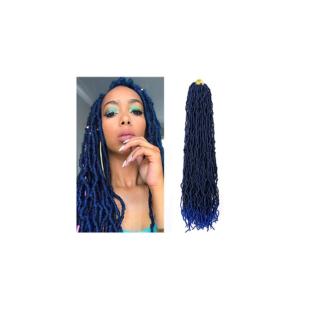 Unisex Blue,Black Faux Locs Crochet Hair 36 Inch Pre Looped Goddess Locs Extensions For Black Women Synthetic 1B Blue