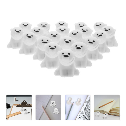 60Pcs White Animal Rubber Erasers Polar Bear Design for Student Use 1