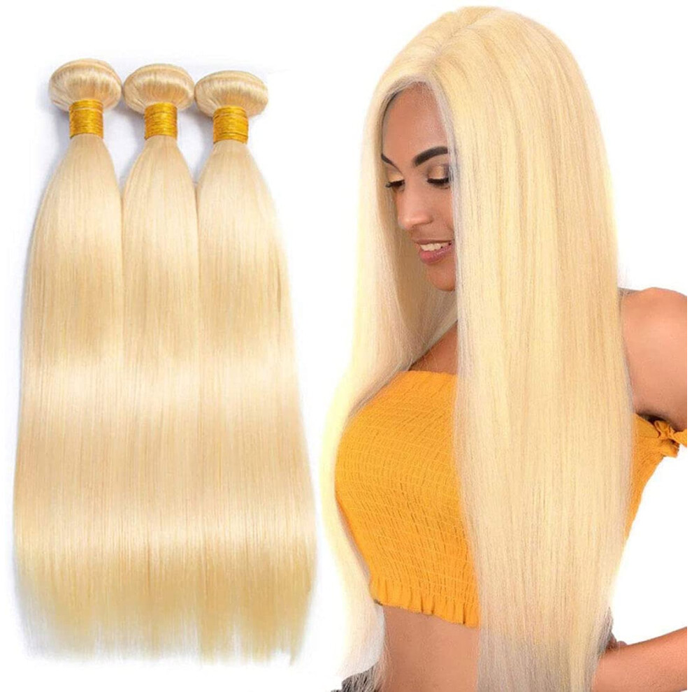 Unisex Blonde Human Hair Bundles 613 Straight Brazilian Virgin Hair Extensions 3Pcs 8A Grade 812 Inch