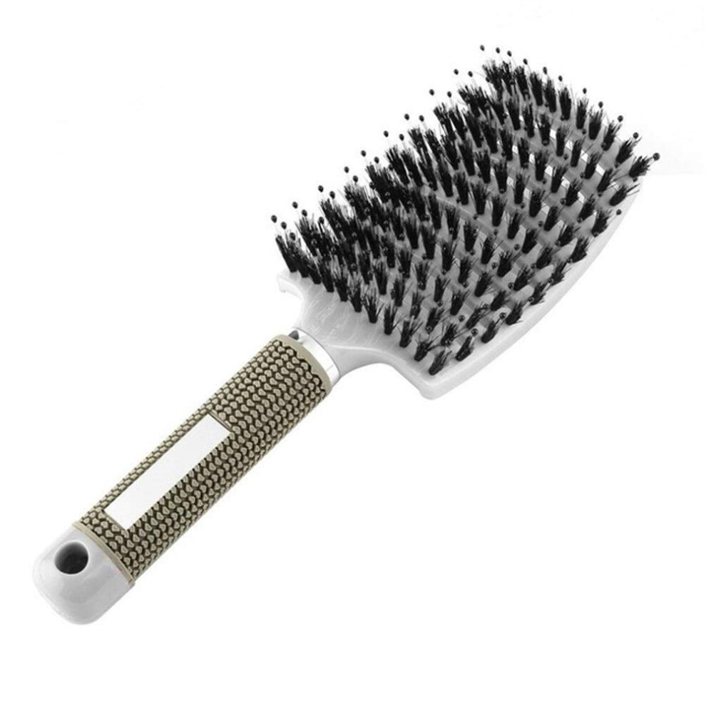 White Hair Detangle Brush With Dual Bristles For Wet Curly Hair, Gentle Scalp Massage,