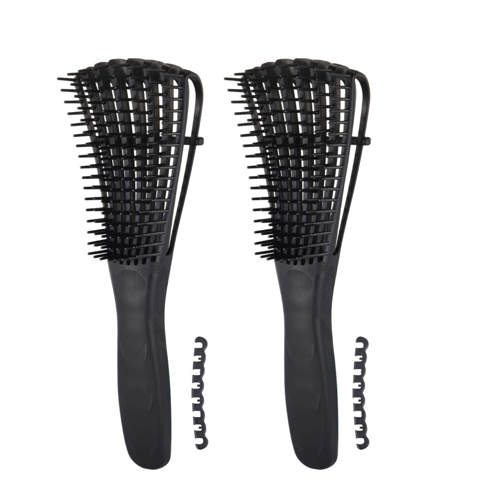 Black 2 Pack Detangling Brush For Curly Hair, Pain Hair Detangler For 3A To 4C Thick Natural Hair (Black)