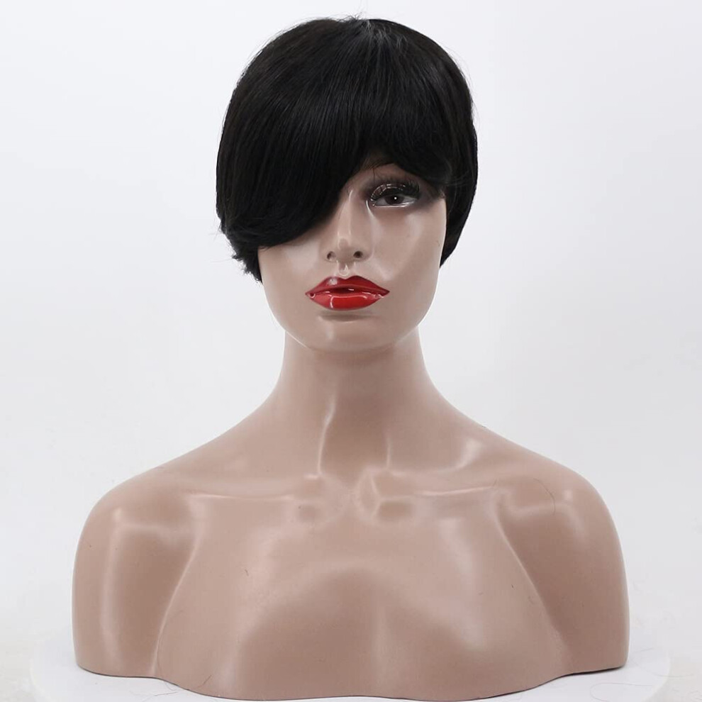Unisex 8 Inch Pixie Bob Wig With Bangs 130% Density Virgin Brazilian Human Hair Short Wig For Women