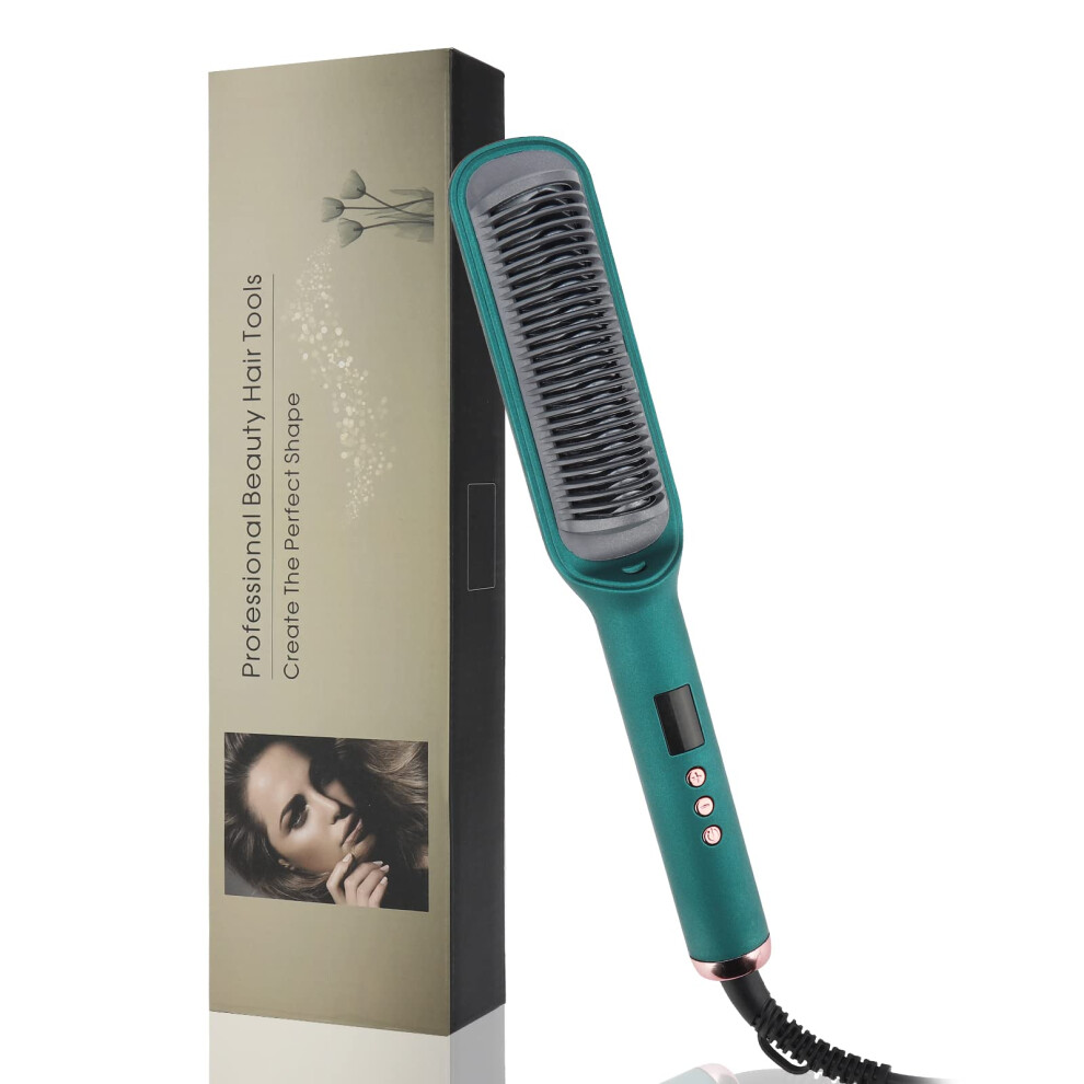 Hair Straightening Brush with Negative Ion Technology, 2 in 1 Ionic Straightener Comb, Adjustable Heat