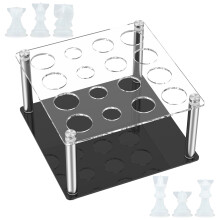 16 Holes Chess Piece Mold Holder with 6 Molds & 4 Metal Legs, Acrylic & Metal Brackets, Compatible with DIY Silicone Molds, Black