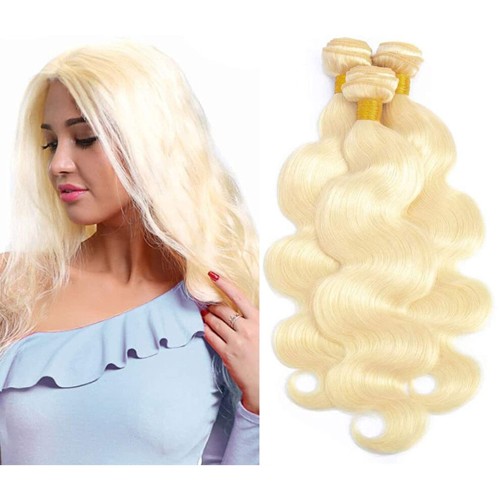 Unisex 613 Blonde Human Hair Bundles Brazilian Virgin Body Wave Extensions Double Weft