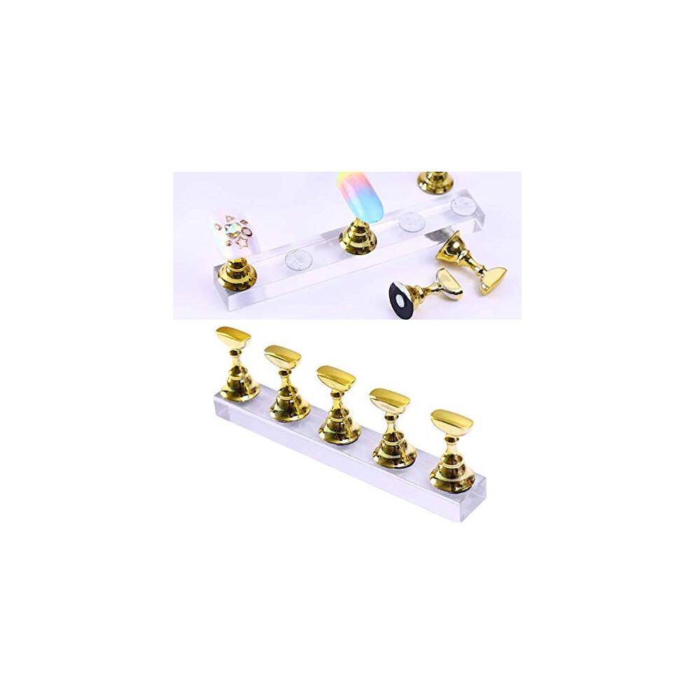 Magnetic Nail Practice Stand with Crystal Base Acrylic Nail Display Holder Set Gold Finish