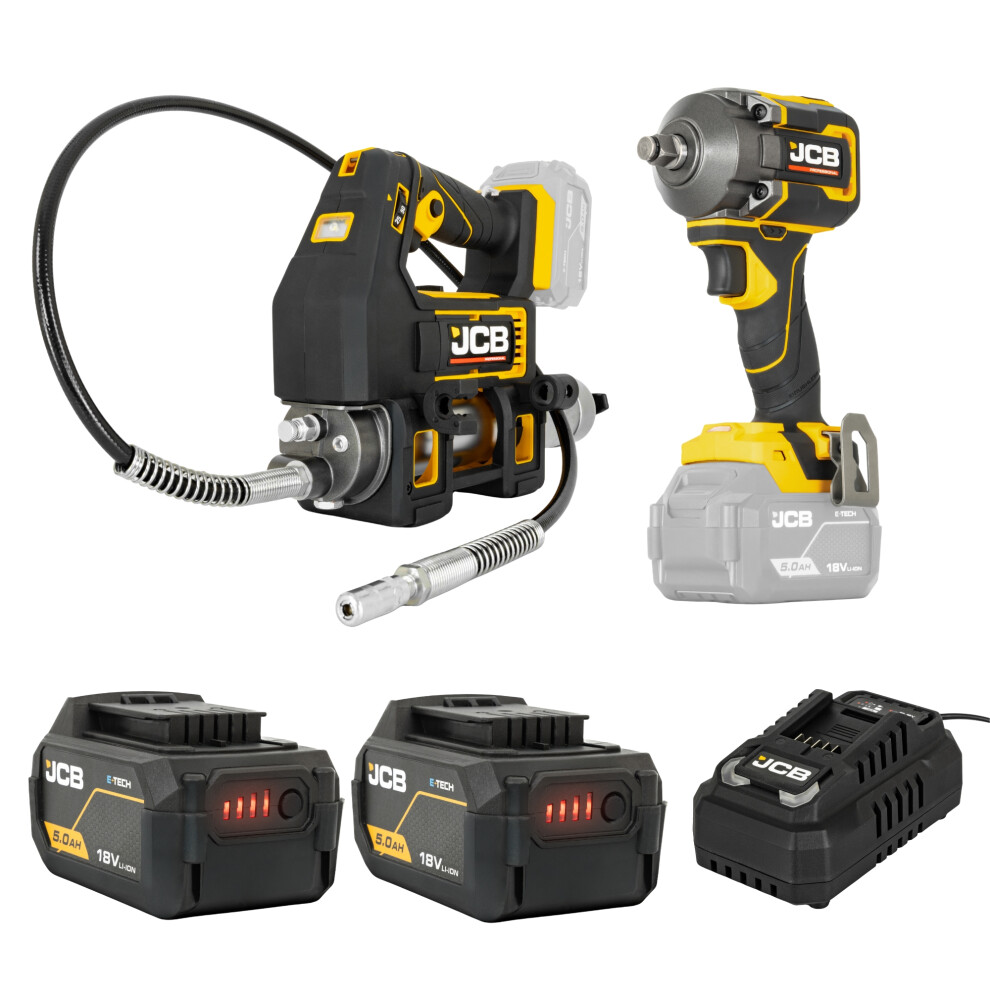 Jcb Pro 18V Kit 1/2" Impact Wrench, Grease Gun, 2X 5.0Ah Batteries & 4.5A Fast Charger With Soft Tool Bag Jcb-18Pkit-5 - Image 3