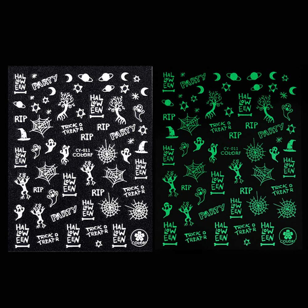 Halloween Glow In The Dark Nail Stickers, Self Adhesive Halloween Nail Art Decals for Party, 15 Designs