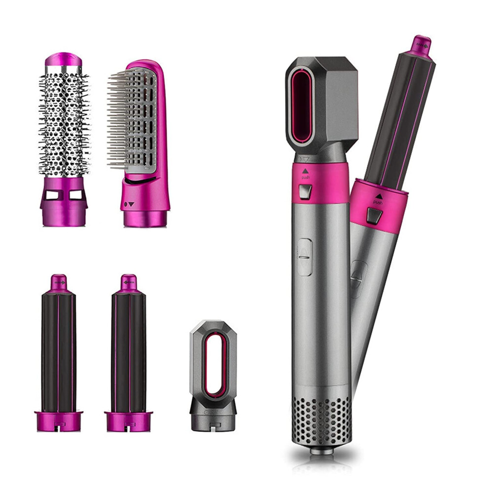 Purple 5 In 1 Hot Air Brush Styler With Negative Ion Technology And Curling Attachments