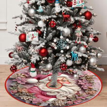 Weihnachtsbaumrock 36 Zoll Rosa Schneemann Weihnachtsmann Pailletten Baumrock Glitzernde Baummatte für Weihnachtsfeier Weihnachtsbaumdekorationen