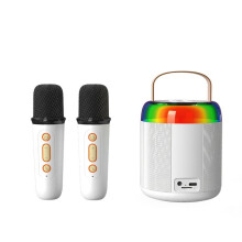 Mini Karaoke Audio with 2 Wireless Microphones for Kids Adults, Portable Bluetooth Speaker Toy for and Boy-White