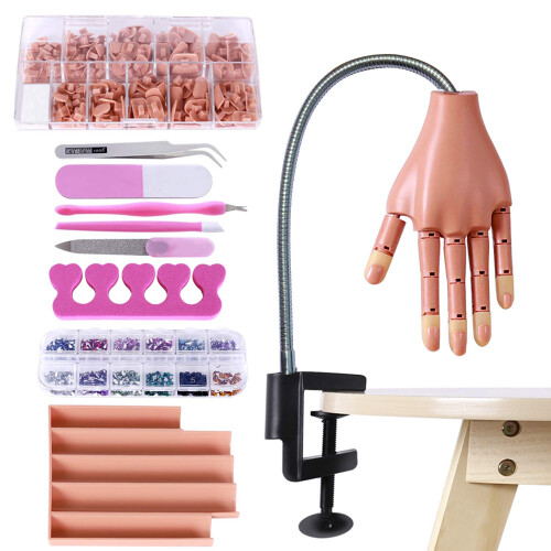 Practice Hand for Acrylic Nails with Secure Nail Retention, Complete Nail Training Kit  Silver