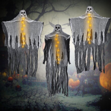 3 db-os halloweeni függő csontváz szellem LED-es halloweeni fa függő dekorációval, repülő szellem kísértetház kellékhez, halloweeni