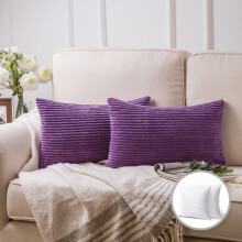 Rechteckiges Dekokissen aus weichem, gestreiftem Cord-Samt für Sofa, 30 x 50 cm, Lila, 2er-Pack