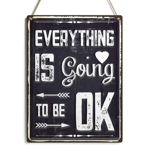 Πινακίδα τοίχου Modern Market 'Όλα θα πάνε καλά' Retro Tin Wall Art, Vintage εμπνευσμένη πινακίδα