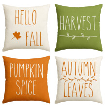 Sm: )e Pumpkin Harvest Hei syksy -tyynynpäälliset, 4 kpl, 18x18, vihreän oranssin neliön muotoinen, kausittainen koristeellinen
