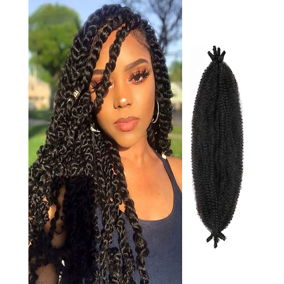 Unisex Black 16 Inch Marley Crochet Braiding Hair Extensions, Preseparated Afro Twist, Natural 1B With Crochet Hook
