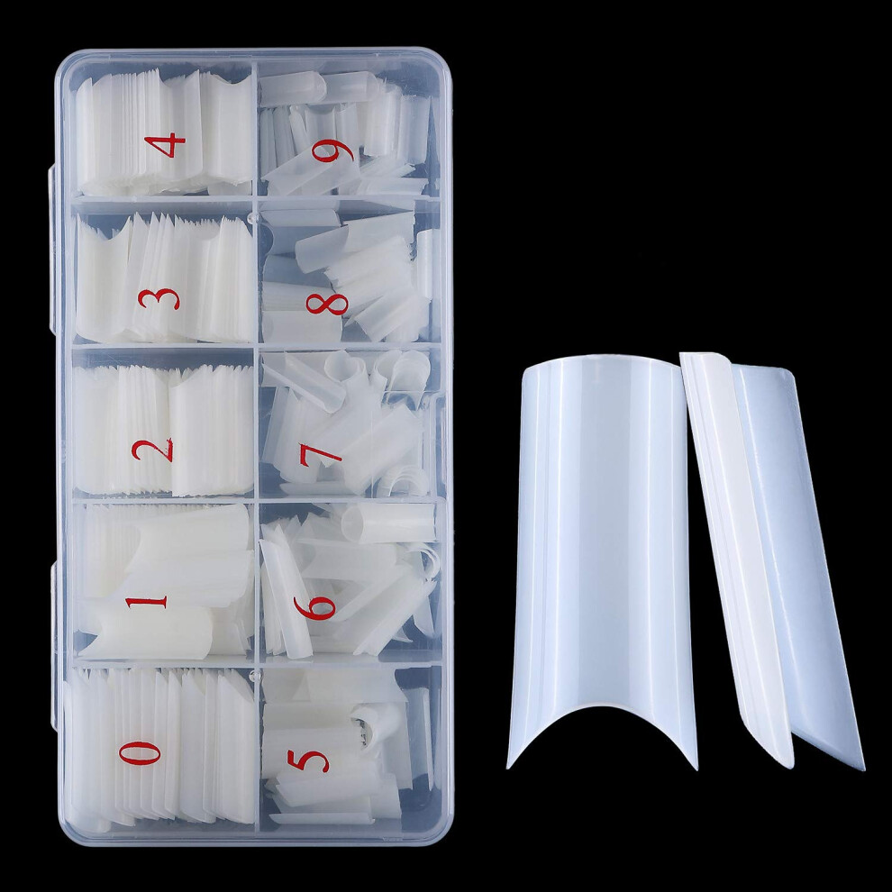 White 500Pcs Fake Nail Tips Square C Curve Acrylic For Gel Polish Extension 10 Sizes