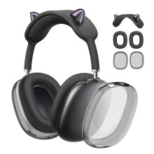 jixopn3-in-1 Kissankorvat Silikoni+TPU Suojakuorisetti Apple AirPods Maxille - Läpinäkyvä, Naarmuuntumaton, Iskunkestävä Korvatyyny ja