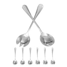 8Pcs Portable Stainless Steel Salad Serving Fork and Spoon Set Silver