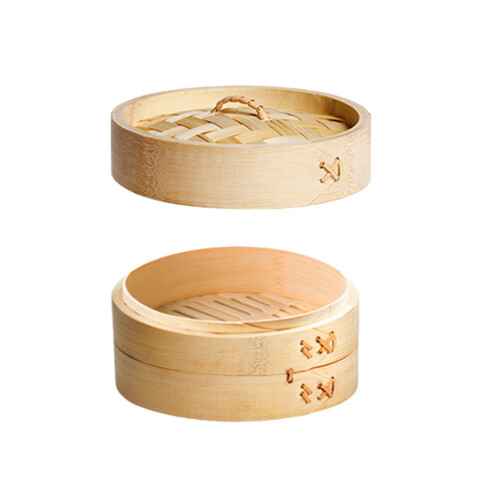 2Pcs Practical Bamboo Steamer Basket Light Brown Kitchen Use