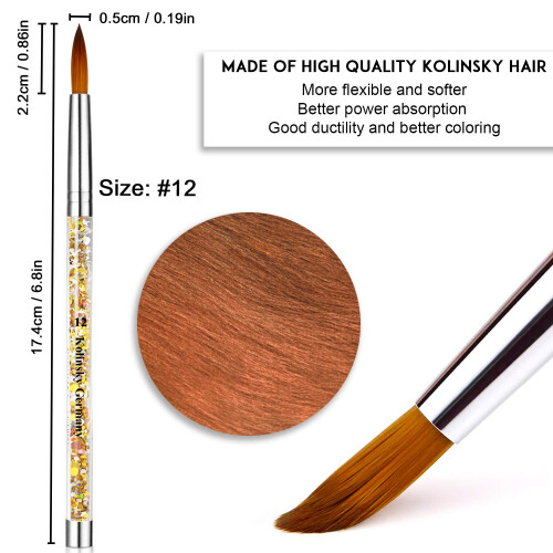 Kolinsky Acrylic Nail Brush Size 12 for Precise Acrylic Application with Durable Glitter Handle 1