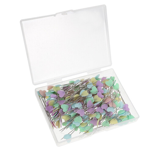 2000 Pcs Heart-Shaped Quilting Pins With Storage Box Multi Color Flat Head