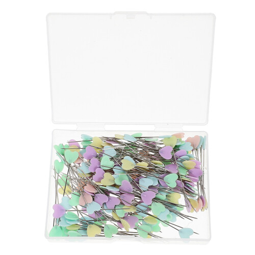 2000 Pcs Heart-Shaped Quilting Pins With Storage Box Multi Color Flat Head 1