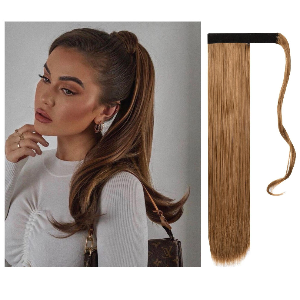 Long Straight Ponytail Hair Extension with Instant Volume Boost, Wrap Around 23 Inch Synthetic Hairpiece for Women