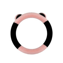 (Diameter 38cm, Round Black Pink) Fuzzy Steering Wheel Cover 15inch Warm Winter Soft Anti Slip Car Accessories D Shape White Pink